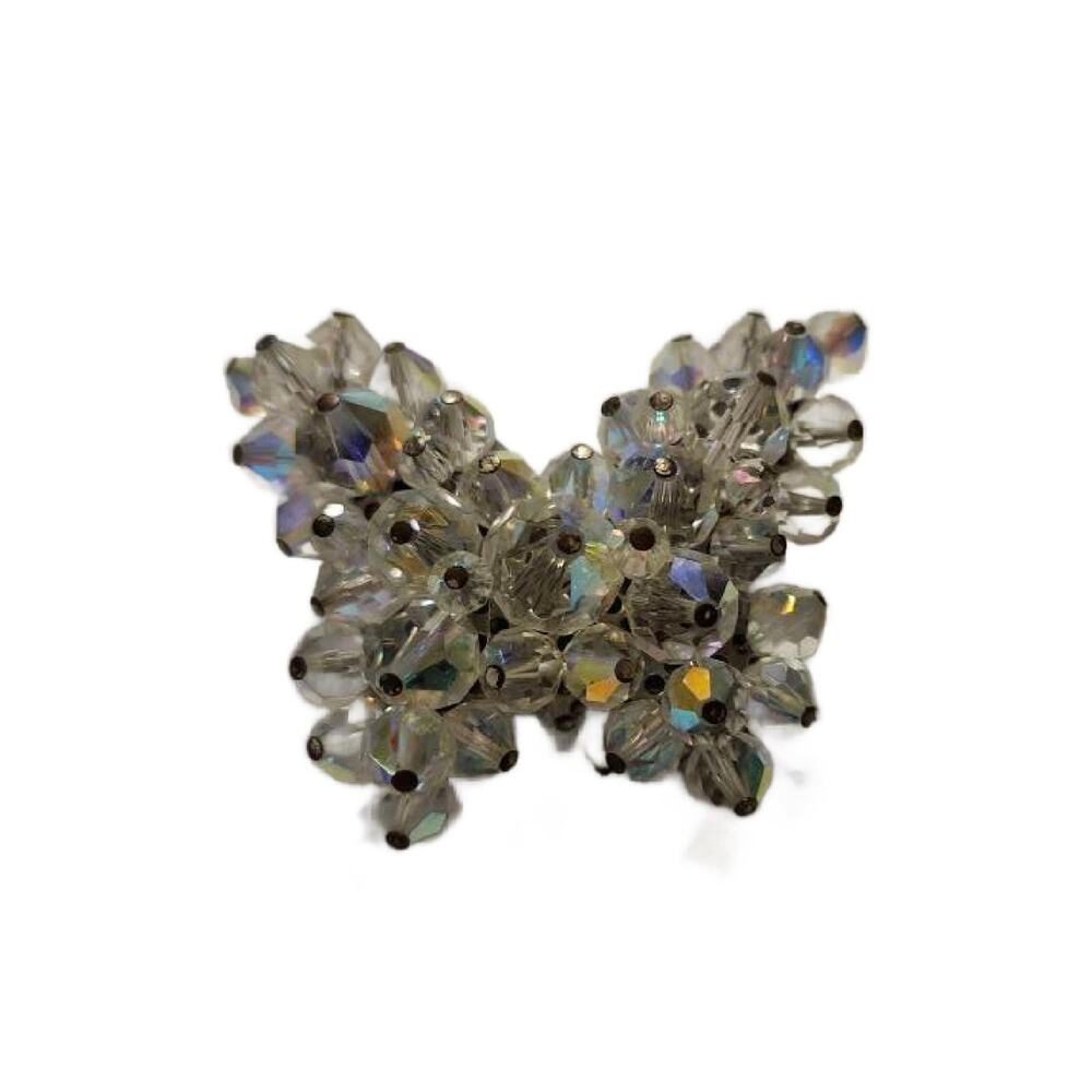 Vintage Aurora Borealis Cluster Butterfly Brooch with Austrian Crystals